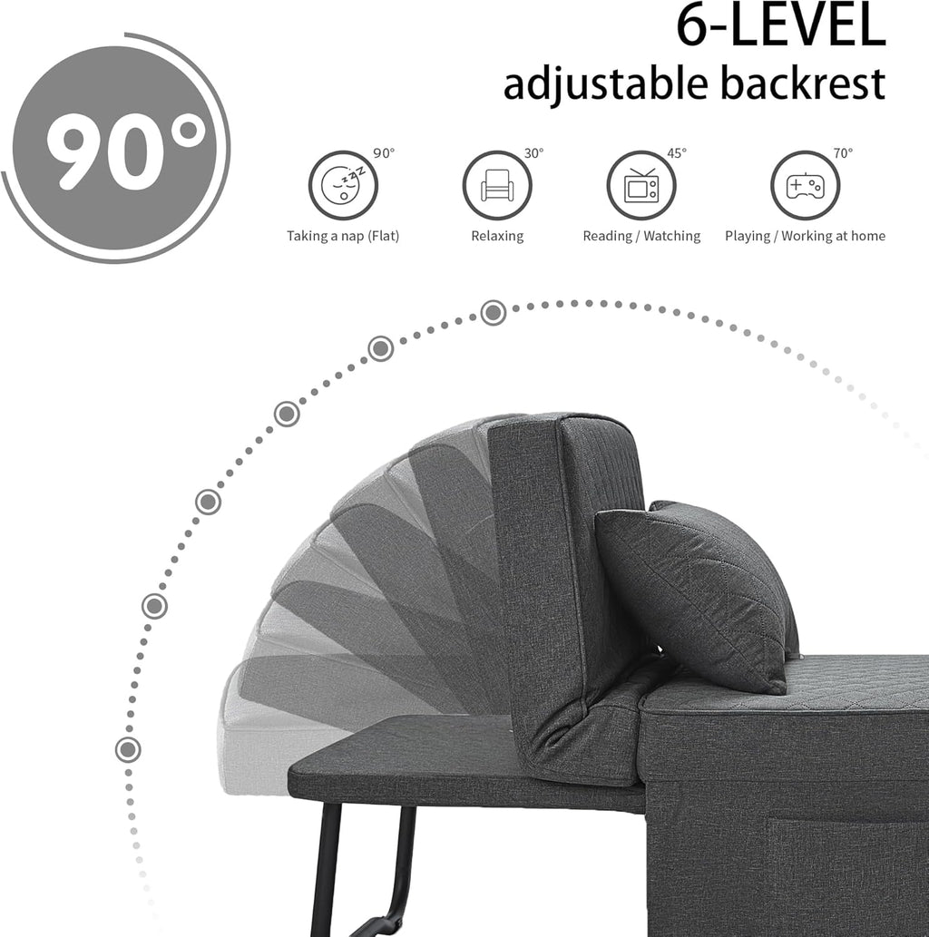 Sofa Bed, 4 in 1 Multi-Function Folding Ottoman Breathable Linen Couch Bed with Adjustable Backrest Modern Convertible Chair for Living Room Apartment Office