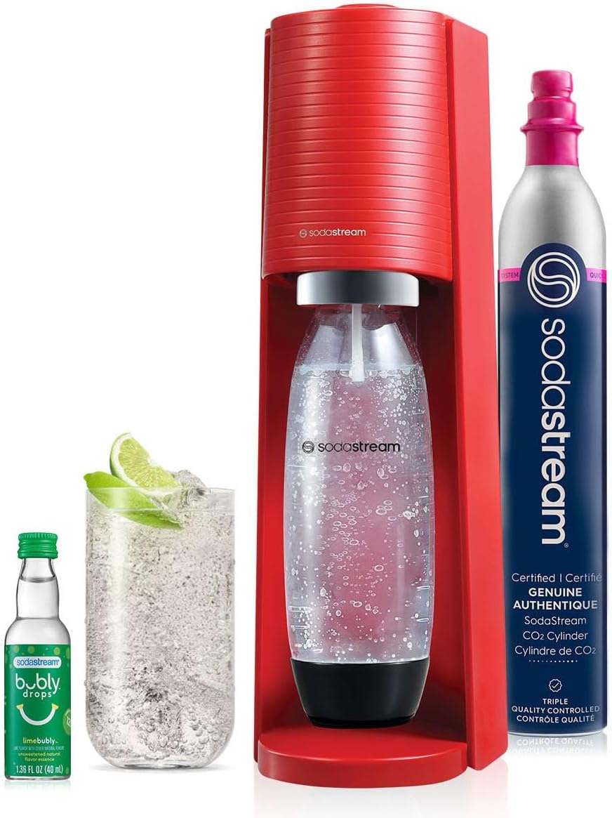 SodaStream Terra Sparkling Water Maker Bundle in Black - includes 3-Pack CO2 and Carbonating Bottle
