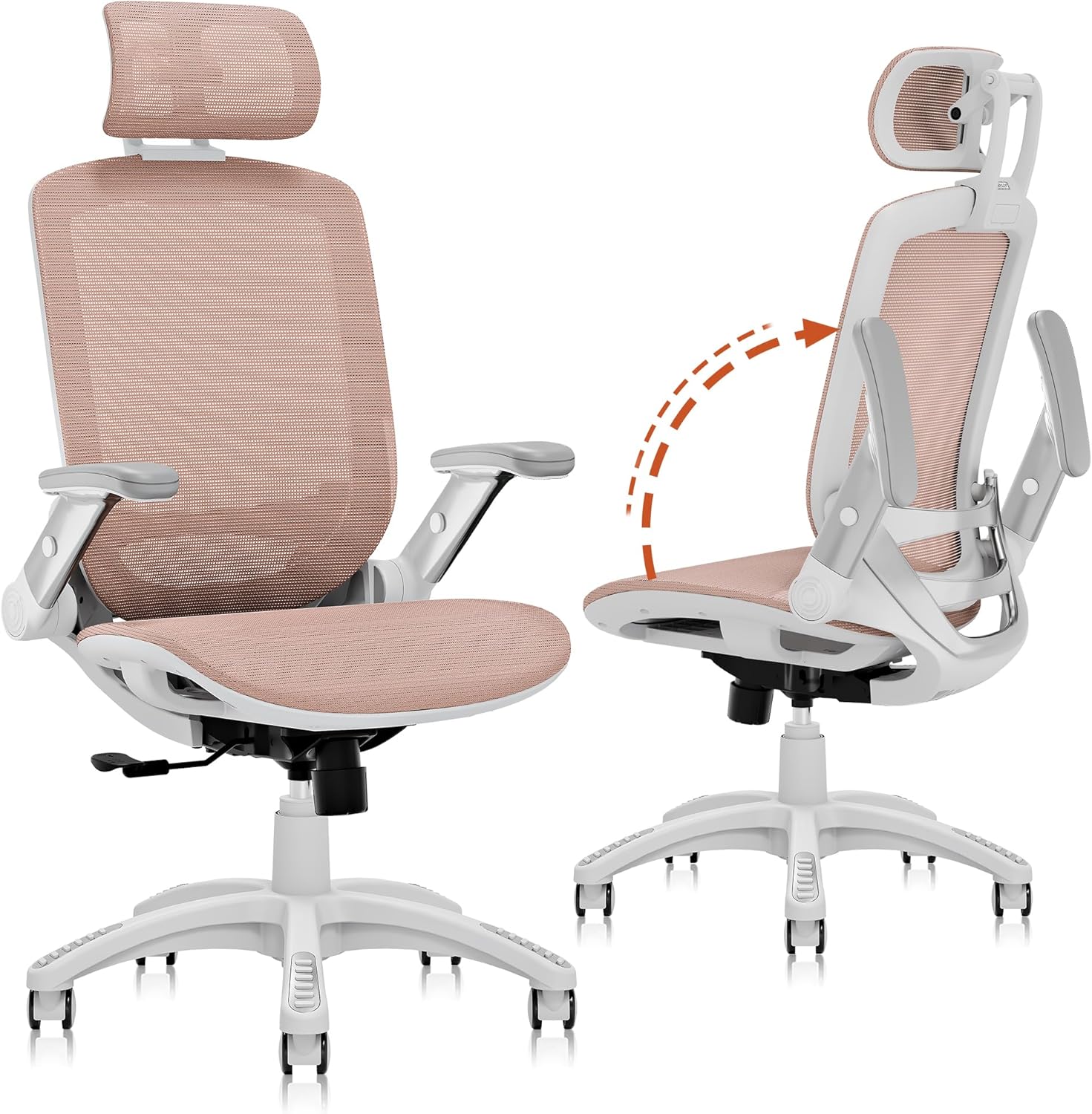 GABRYLLY Ergonomic Office Chair, High Back Home Desk Chair with Headrest, Flip-Up Arms, 90-120° Tilt Lock and Wide Cushion, Big and Tall Mesh Chairs for Man Woman, Grey Task Chair