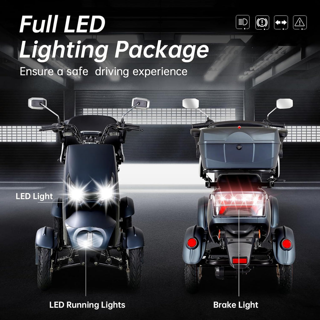 1000W 15 MPH Heavy Duty 4 Wheel Mobility Scooter 500lbs Loadweight, 3 Speed Control Mobility Scooters with 31 Mile Long Range Battery for Seniors & Adults Travel, 20° Max Climbing, Remote Key, Silver