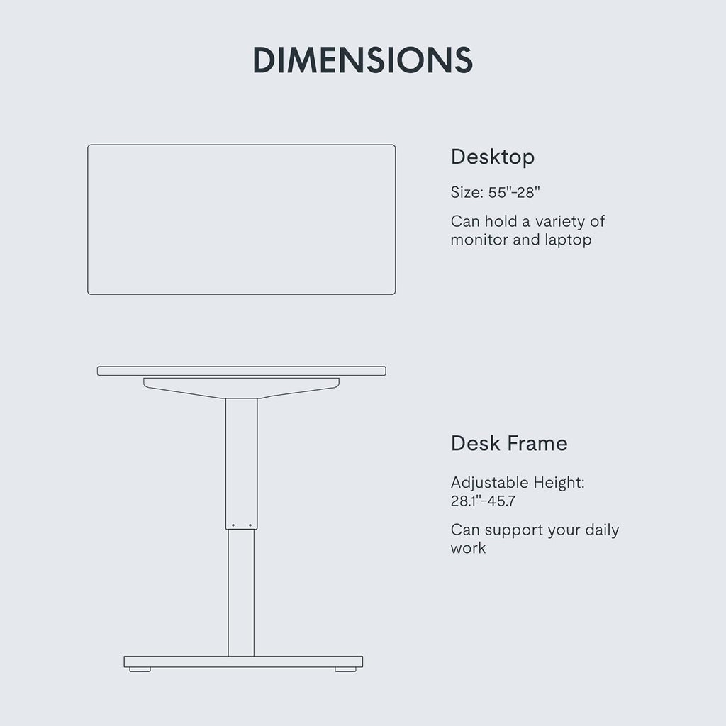 FLEXISPOT EN1 One-Piece Standing Desk 55 x 28 Inch Electric Adjustable Height Desk for Home Office and Computer Workstation (White Frame + 55" Maple Top, 2 Packages)