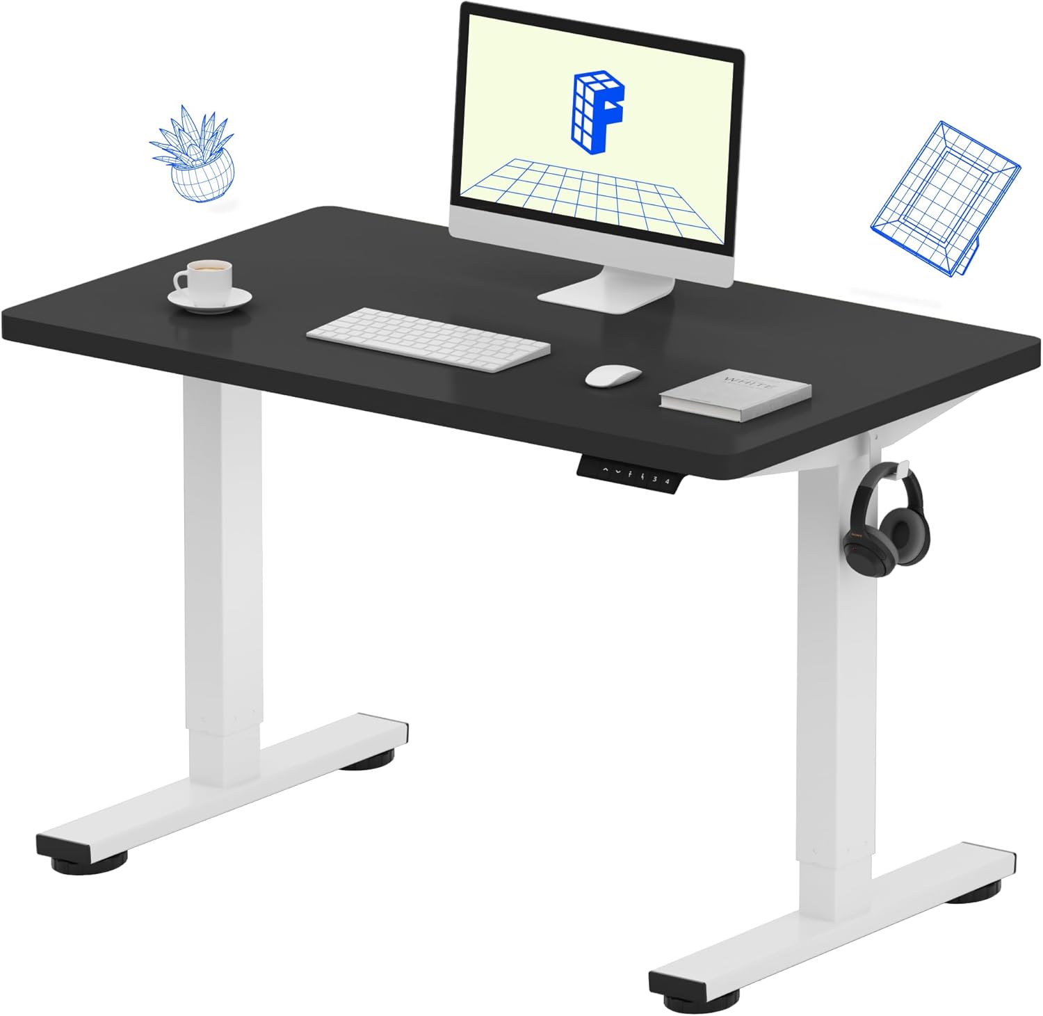 FLEXISPOT EN1 One-Piece Standing Desk 55 x 28 Inch Electric Adjustable Height Desk for Home Office and Computer Workstation (White Frame + 55" Maple Top, 2 Packages)