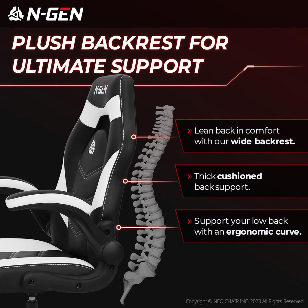 N-GEN Video Gaming Computer Chair Ergonomic Office Chair Desk Chair with Lumbar Support Flip Up Arms Adjustable Height Swivel PU Leather Executive with Wheels for Adults Women Men (Pink)