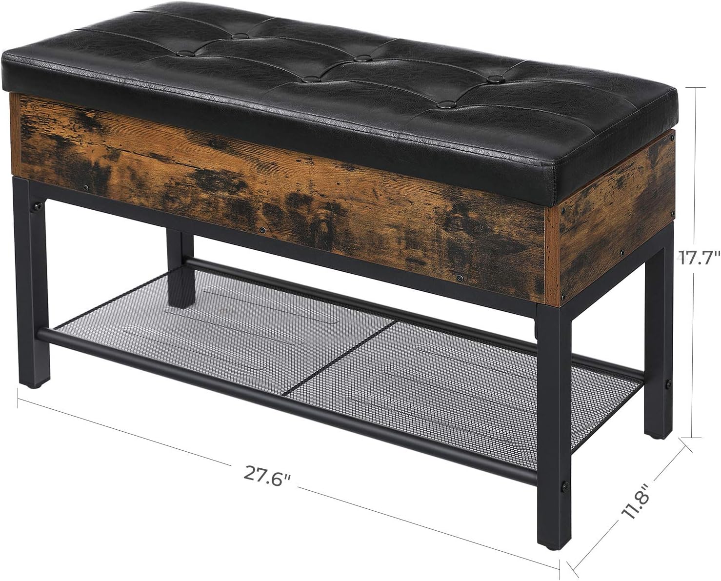 VASAGLE Shoe Bench, Storage Bench with Cupboard and 9 Open Compartments, Shoe Shelf, Padded Seat, Barn Door, 11.8 x 43.3 x 18.9 Inches, Rustic Brown ULHS058X01