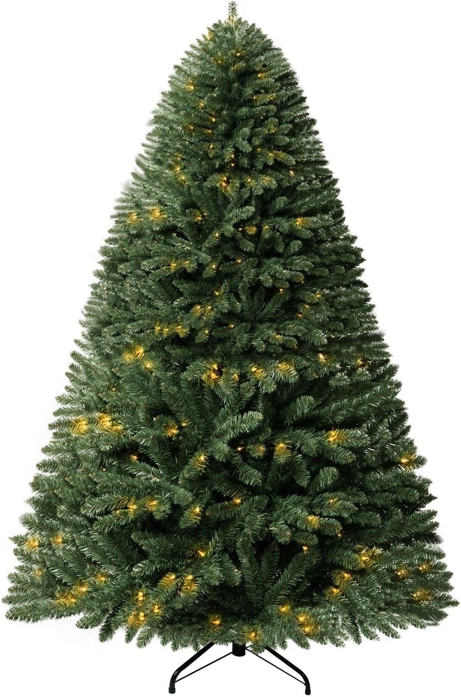 Naomi Home 6.5ft Rustic Christmas Tree with Lights, Realistic Classic Prelit with 2595 Branch Tips, 600 Warm Lights and Metal Stand, Aritificial Tree
