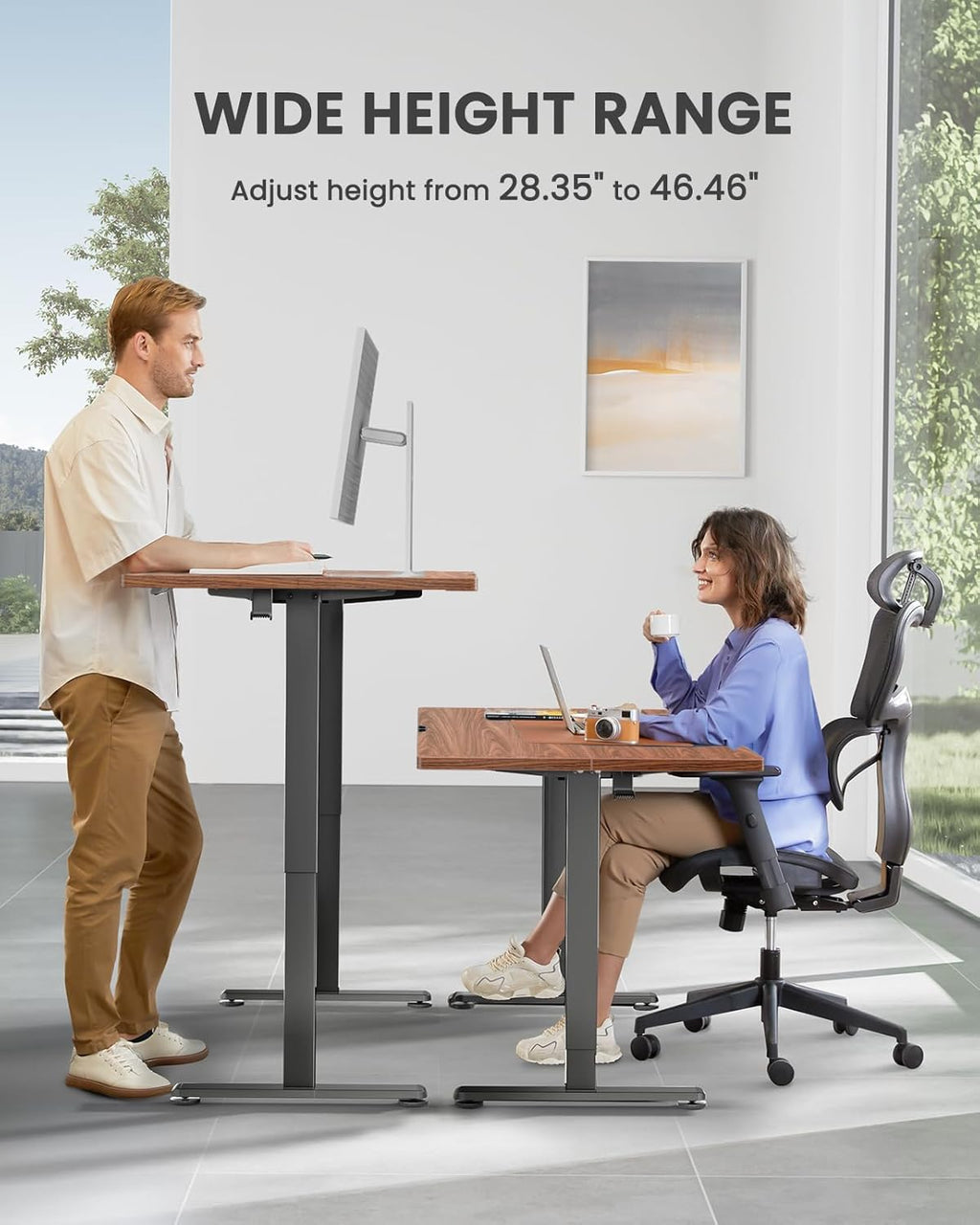 ErGear Height Adjustable Electric Standing Desk, 40 x 24 Inches Sit Stand up Desk, Memory Computer Home Office Desk (Light Vintage Brown)