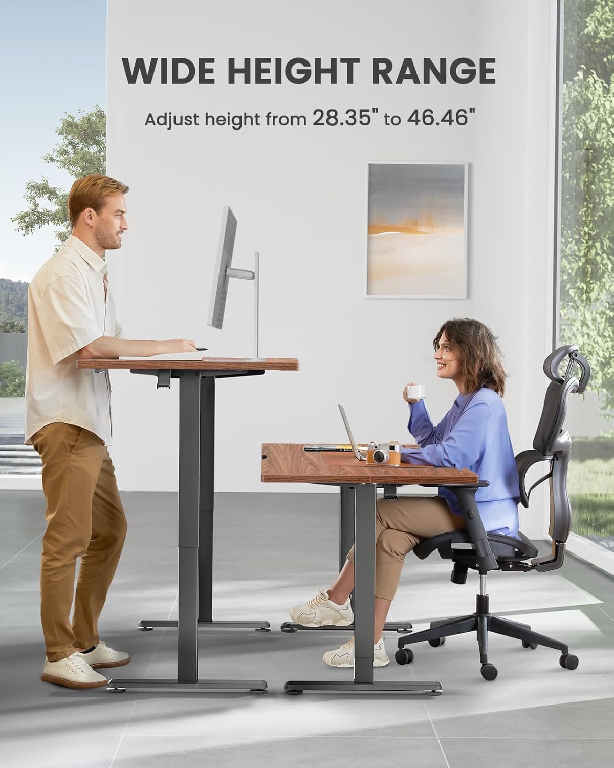 ErGear Height Adjustable Electric Standing Desk, 40 x 24 Inches Sit Stand up Desk, Memory Computer Home Office Desk (Light Vintage Brown)