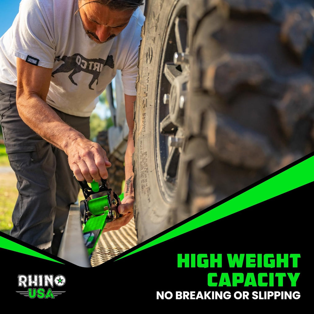 Rhino USA Retractable Ratchet Straps (2-Pack) - 2 Inch x 10 Feet (3,033lb Break Strength) - Heavy Duty Auto Self Retracting Tie Down Straps for Truck, Cargo Trailer, Motorcycle, Rad & More - Orange
