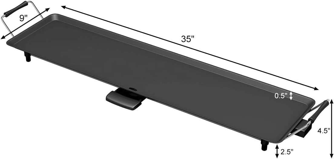Electric Teppanyaki Grill Griddle, BBQ Smokeless Grills, 2000W Indoor Outdoor Barbecue Griddles Table Top with Nonstick Surfaces and Adjustable 5 Temperature Setting