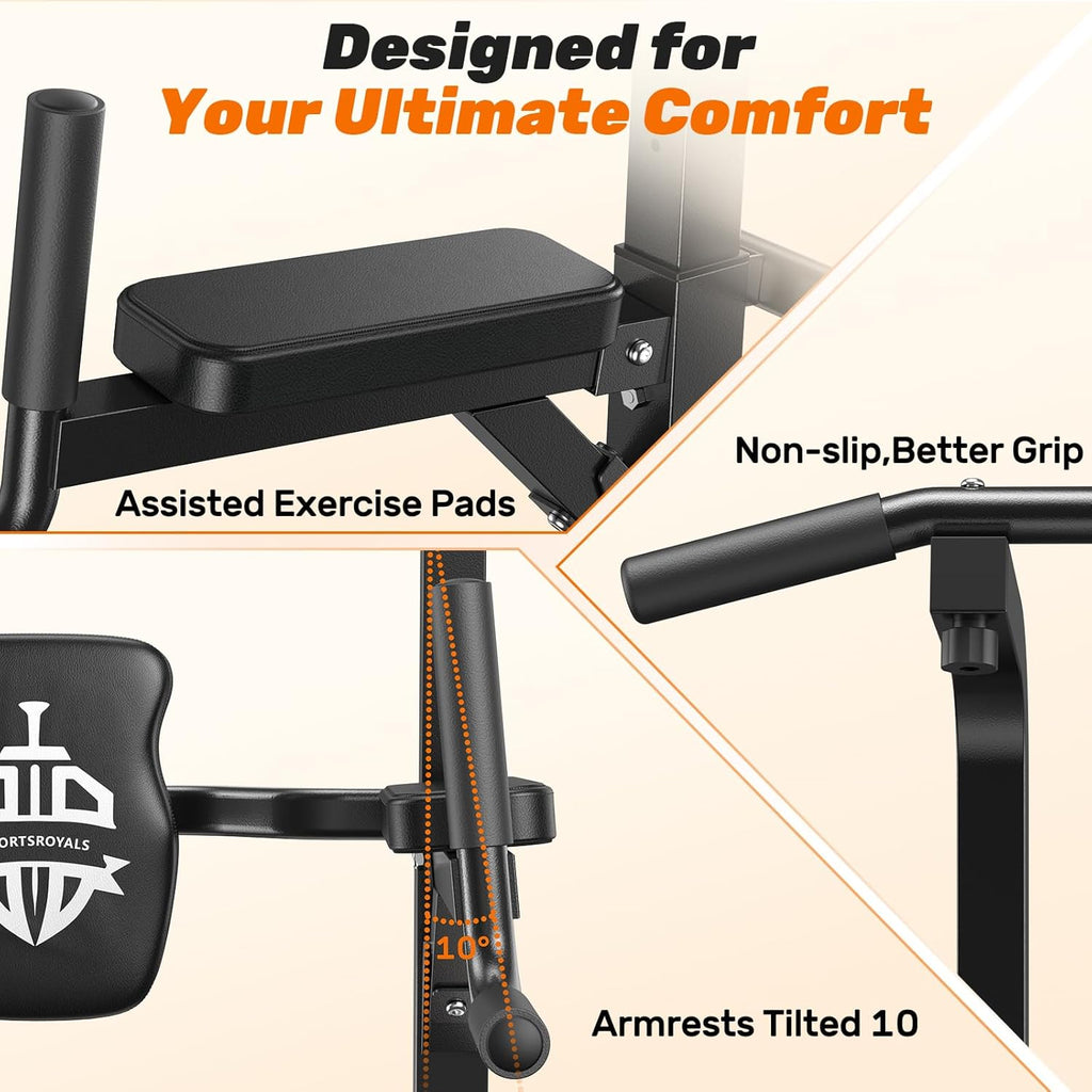 Sportsroyals Pull Up Bar Dip Station Power Tower Assistive Trainer Multi-Function Home Gym Strength Training Fitness Equipment 450LBS