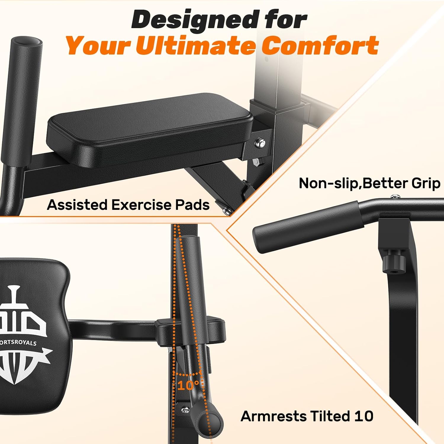 Sportsroyals Pull Up Bar Dip Station Power Tower Assistive Trainer Multi-Function Home Gym Strength Training Fitness Equipment 450LBS