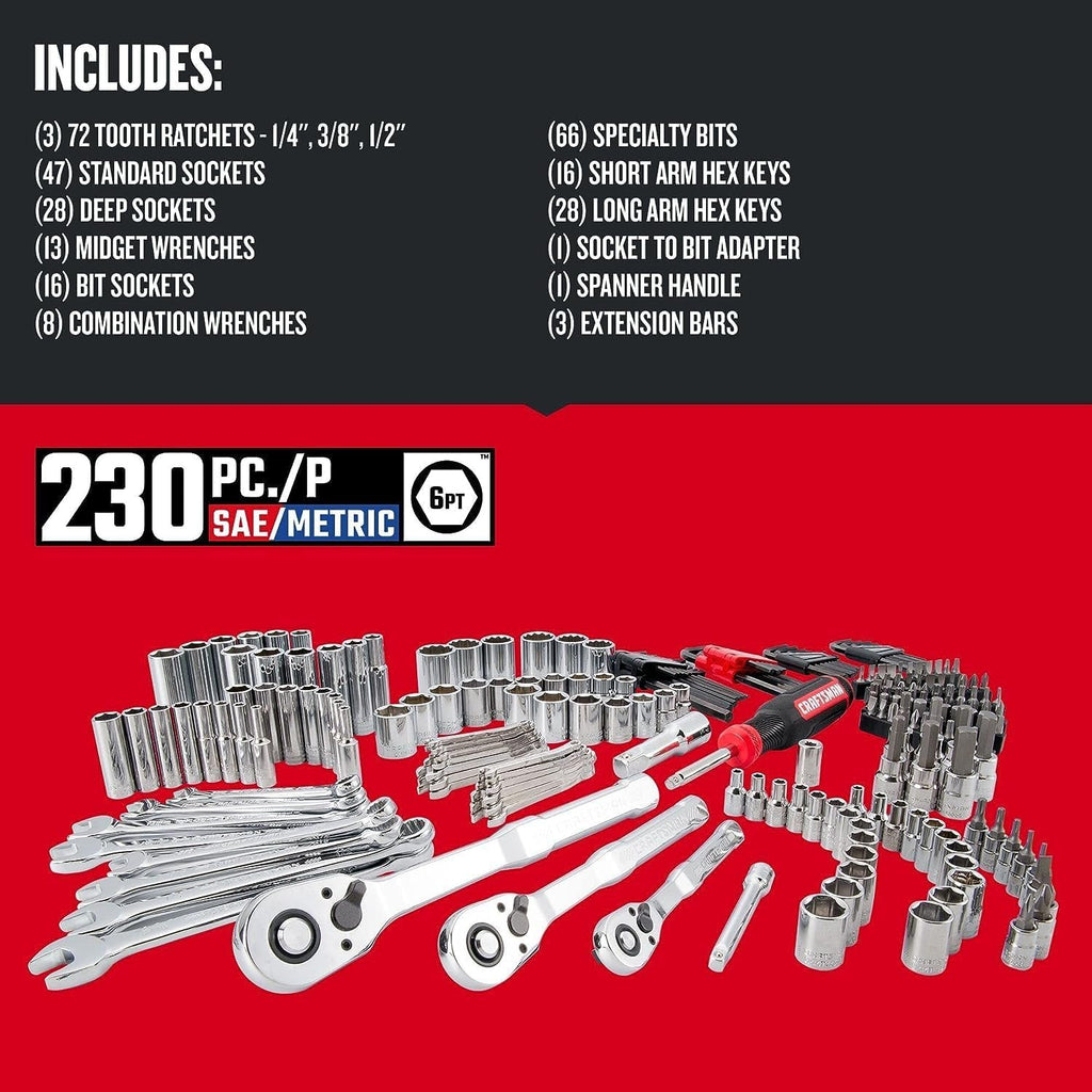 CRAFTSMAN Socket Set, 262-Piece Mechanic Tool Set, 1/4", 3/8", 1/2" Drive, SAE / Metric, (CMMT45307)