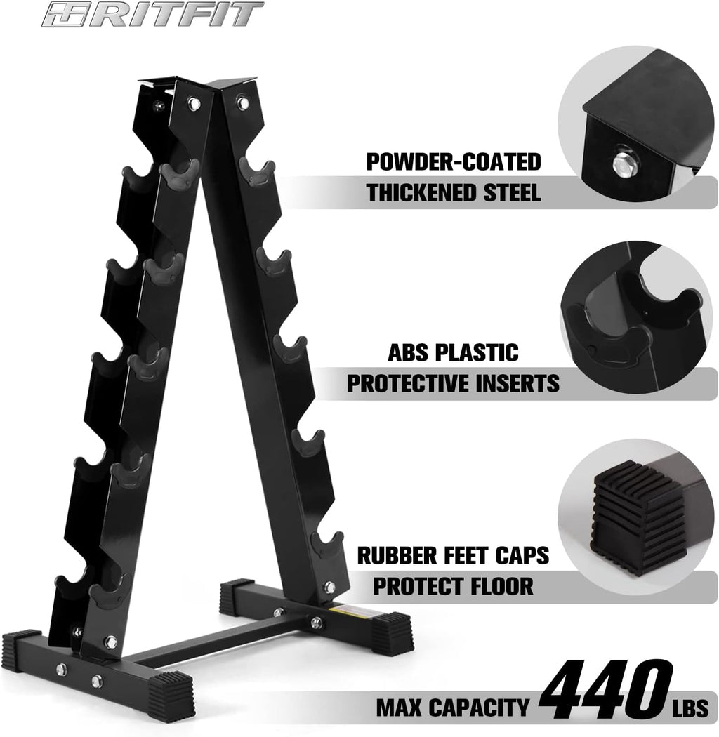RITFIT 300/350/450/650/180/200/210 LB Rubber Hex Dumbbells Set with Optional Dumbbell Rack, Multi Weight Set to Choose, Ideal for Home Gym and Fitness