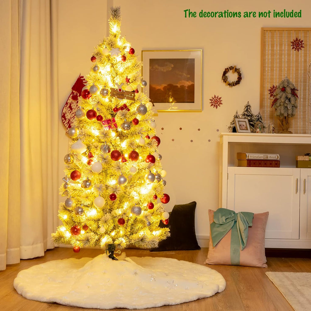 Goplus 7ft Artificial White Christmas Tree Xmas Pine Tree with Solid Metal Legs Perfect for Indoor and Outdoor Holiday Decoration