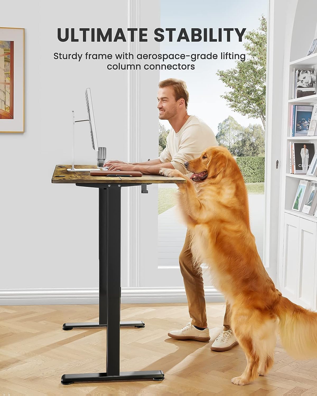 ErGear Height Adjustable Electric Standing Desk, 40 x 24 Inches Sit Stand up Desk, Memory Computer Home Office Desk (Light Vintage Brown)