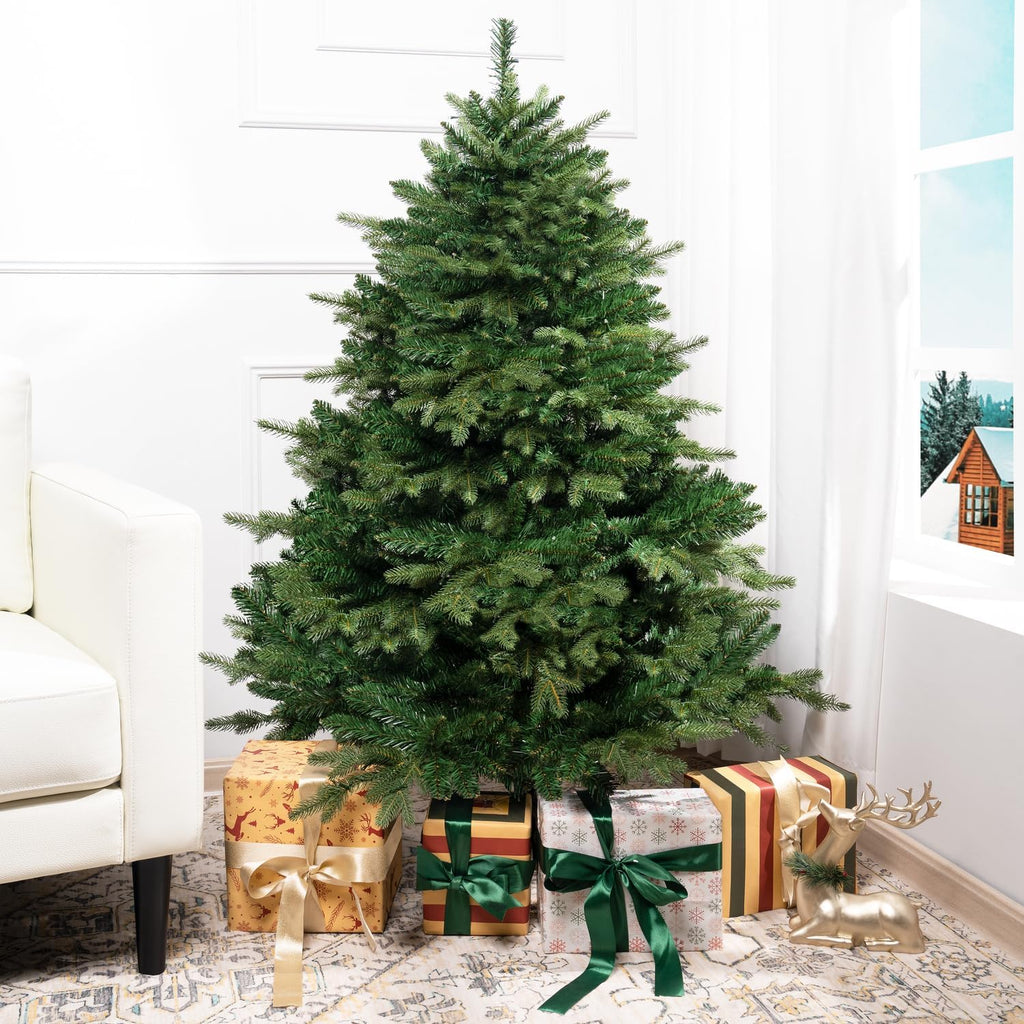 Naomi Home 6.5ft Rustic Christmas Tree with Lights, Realistic Classic Prelit with 2595 Branch Tips, 600 Warm Lights and Metal Stand, Aritificial Tree