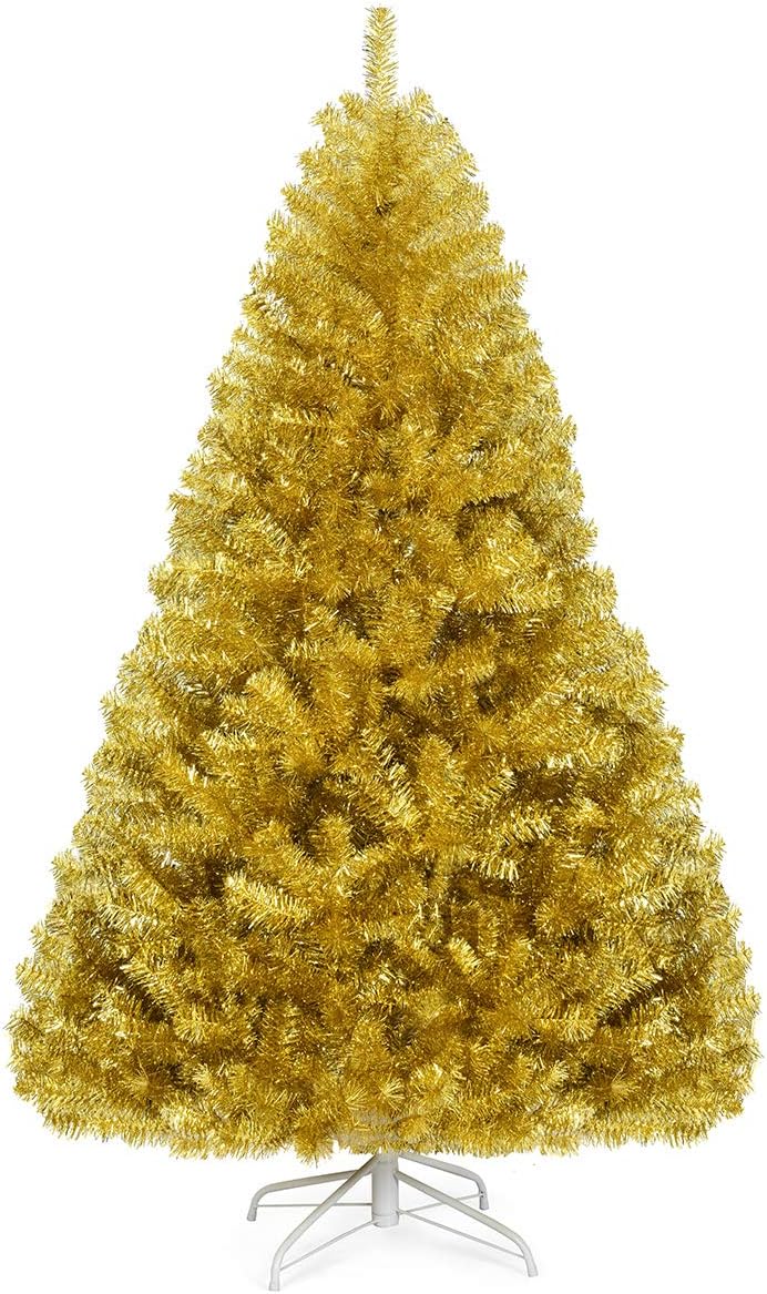 Goplus 7ft Artificial White Christmas Tree Xmas Pine Tree with Solid Metal Legs Perfect for Indoor and Outdoor Holiday Decoration