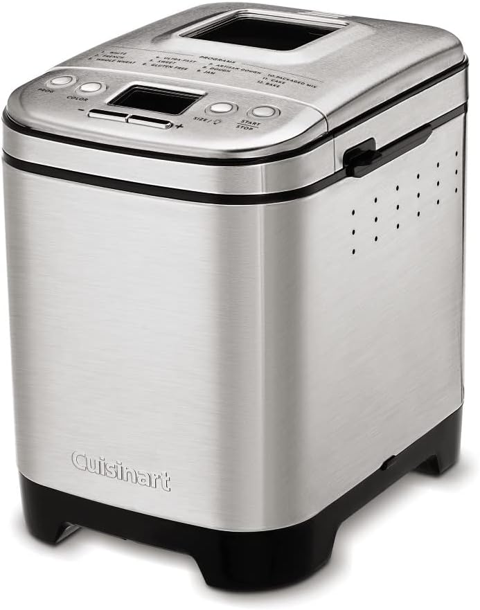 Cuisinart Convection Bread Maker Machine-16 Menu Options, 3 Loaf Sizes up to 2lbs, 3 Crust Colors-Includes Measuring Cup + Spoon & Kneading Hook, CBK-210, 12.25" x 8.85" x 13", Stainless Steel