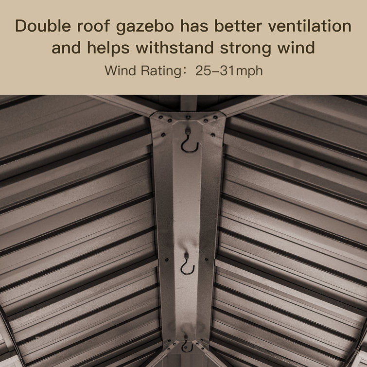 Galvanized Steel Patio Gazebo with Overhang Slope-design Double Roof
