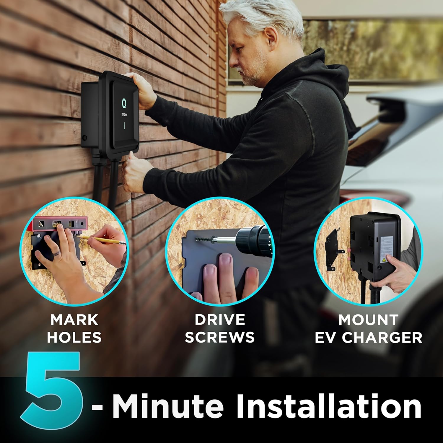EVIQO Level 2 EV Charger 40 Amp - 9.6 kW 240V Wall EV Charger Level 2 for Home, NEMA 14-50 Plug, J1772 25' Cable, Enhanced Wi-Fi – UL, ETL Certified EVSE, Smart Car EV Charging Station – GEN 2