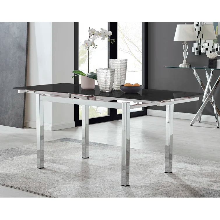 Wolcott Ana Luxury Glass and Chrome Extendable Dining Table - Modern Design Kitchen Table