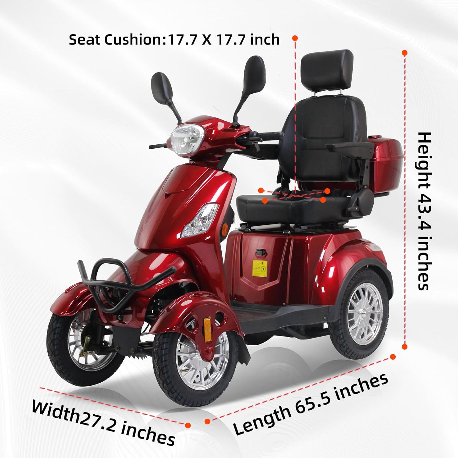 Mobility Scooters for Seniors,Heavy-Duty 4 Wheel Mobility Scooters for Travel,500LBS Capacity 800W All Terrain Handicap Scooters for Adults (Red-XL)
