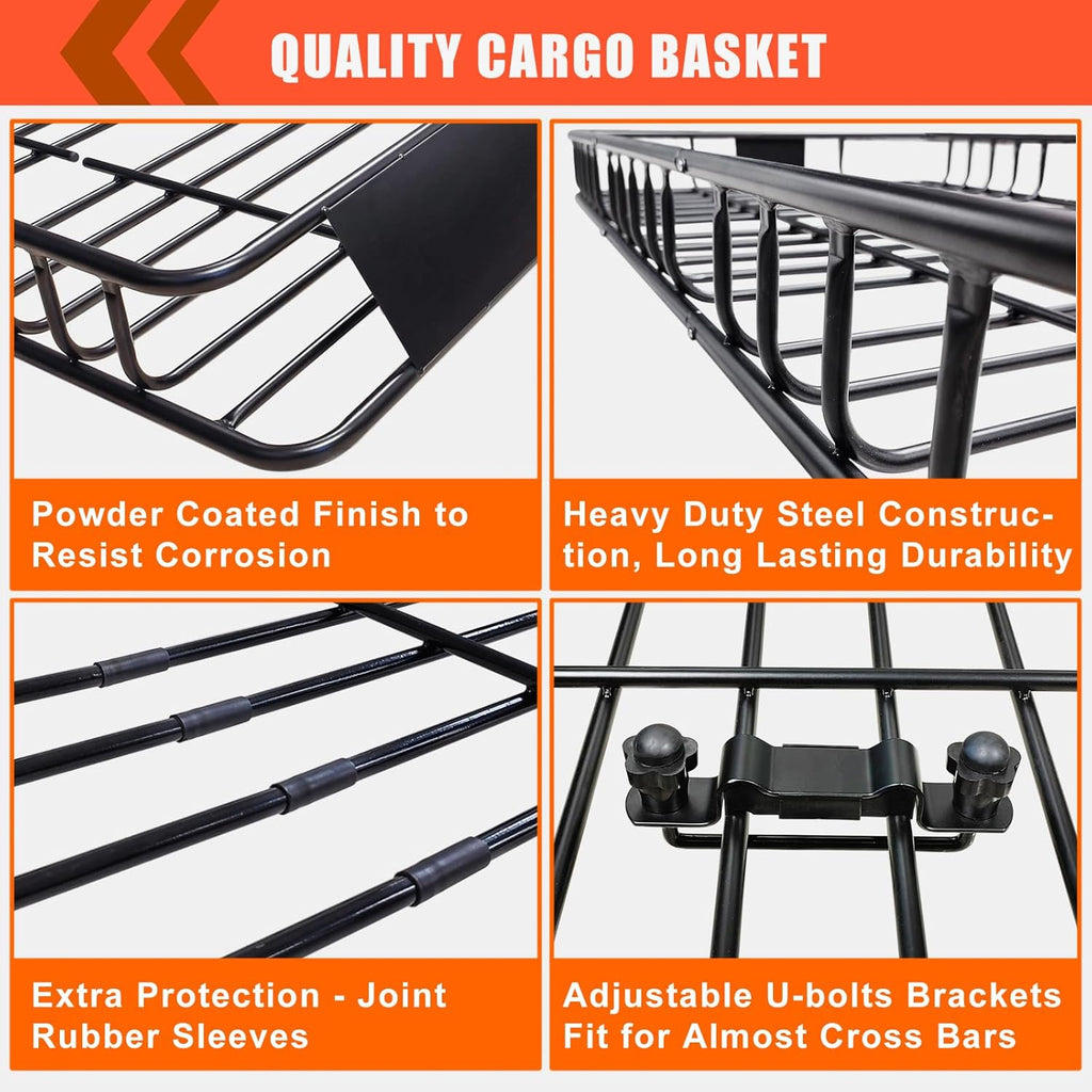 MeeFar High Rail Trailer Folding Hitch Mount Cargo Carrier Basket 60" X 24" X 14"+Waterproof Cargo Bag 20 cu ft(59" 24" 24"), Capacity of 500 Lbs with Hitch Stabilizer, Net, Lock and Straps