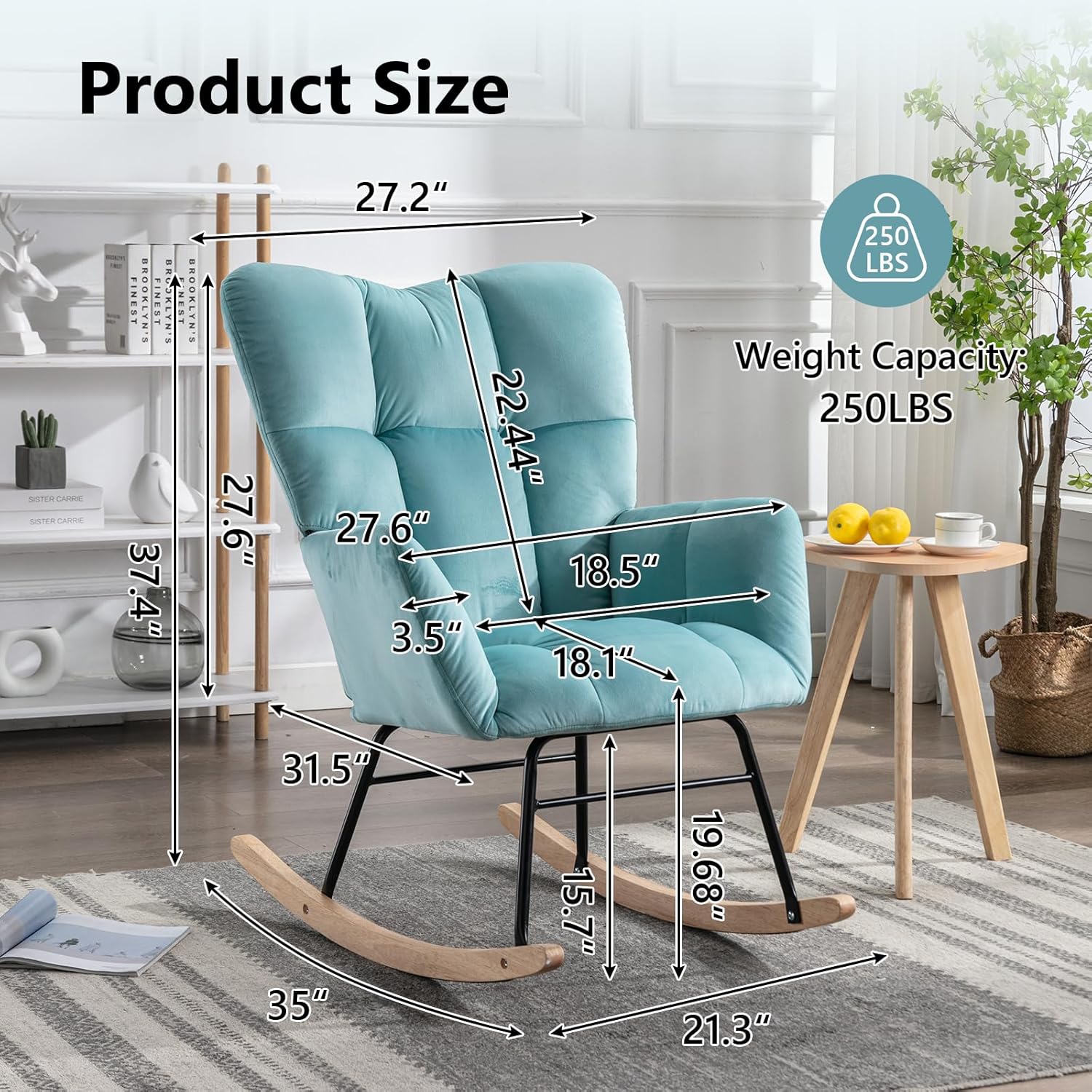 NIOIIKIT Nursery Rocking Chair Teddy Upholstered Glider Rocker Rocking Accent Chair Padded Seat with High Backrest Armchair Comfy Side Chair for Living Room Bedroom Offices (Ivory Teddy)