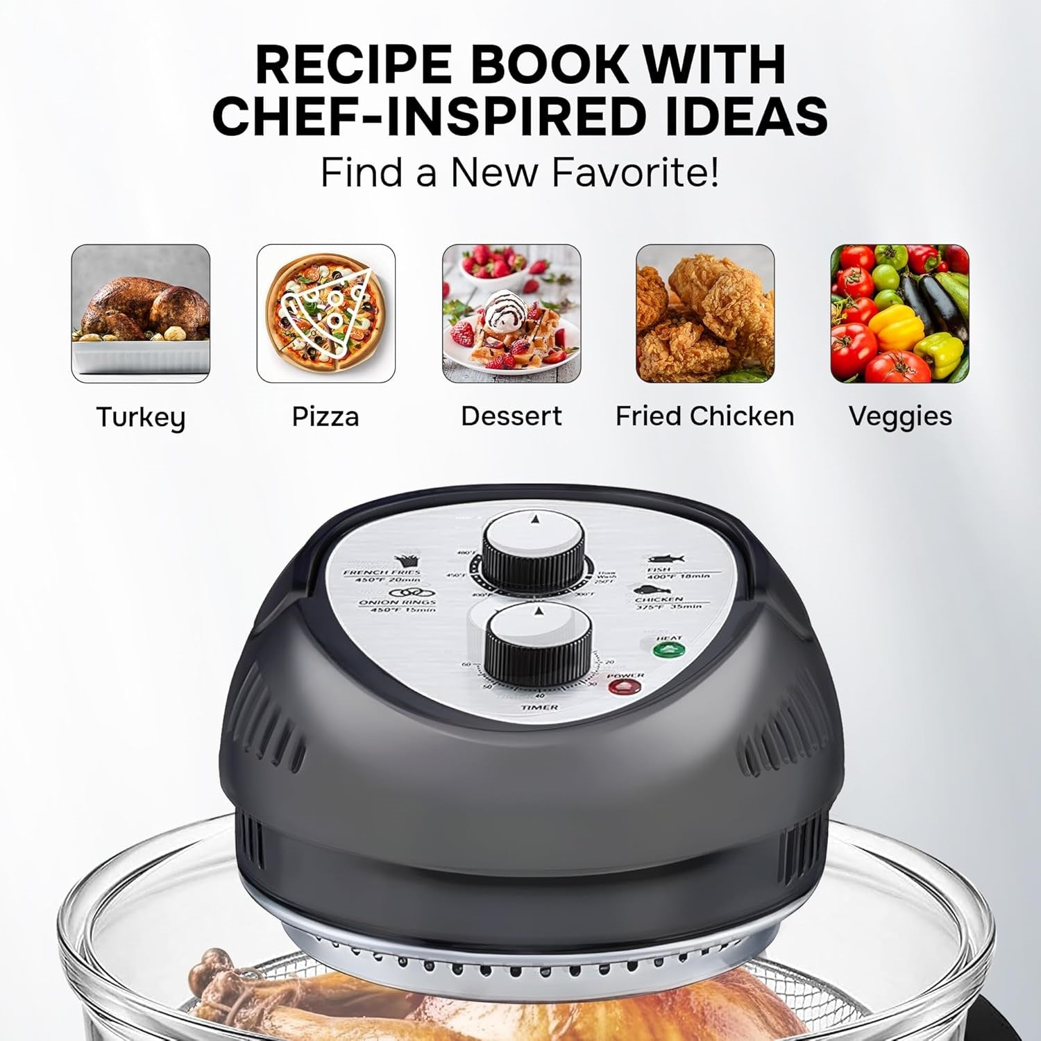 Large Air Fryer Oven – Large Halogen Oven Cooker with 50+ Air Fryers Recipe Book for Quick + Easy Meals for Entire Family, AirFryer Oven Makes Healthier Crispy Foods
