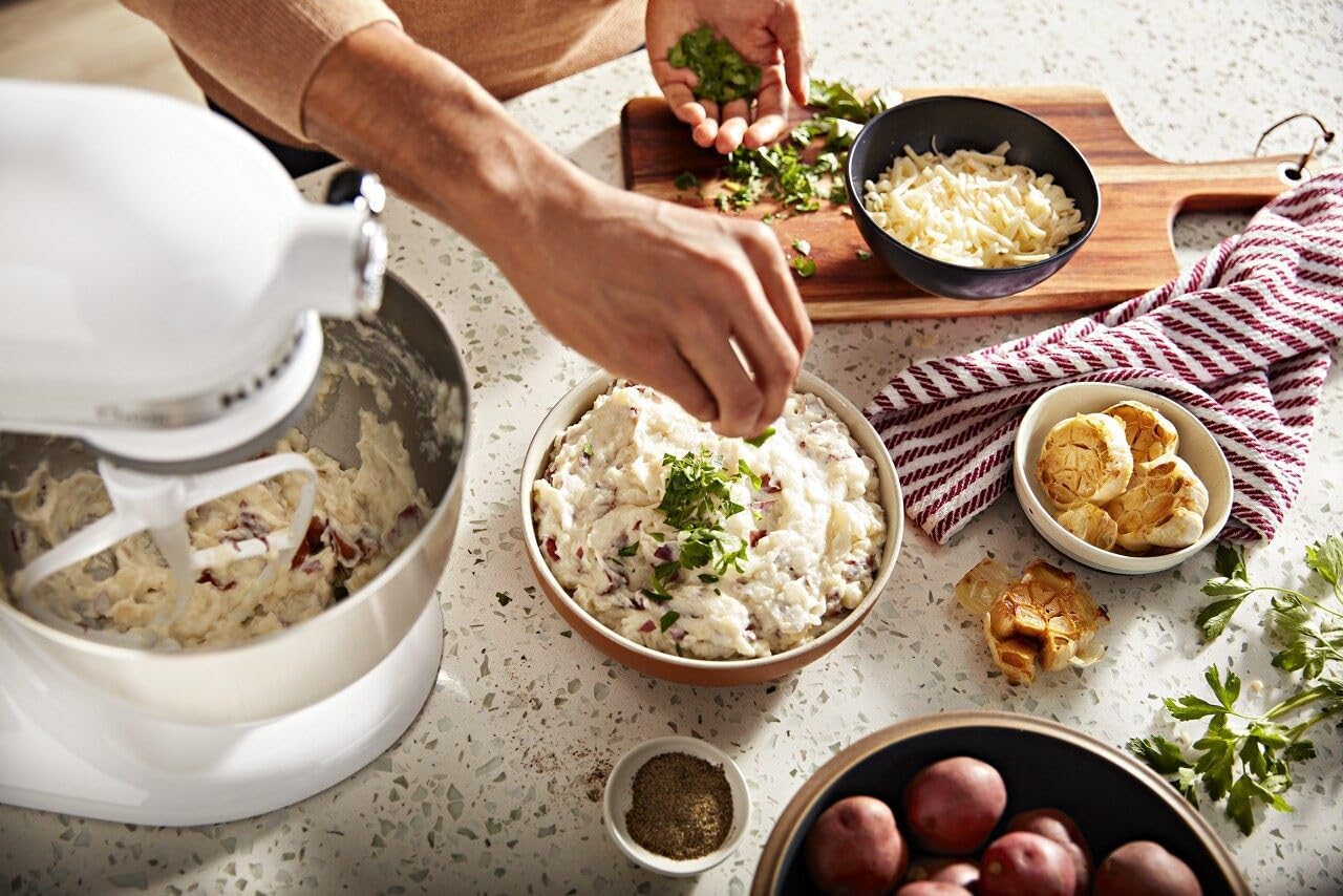 KitchenAid Classic Series 4.5 Quart Tilt-Head Stand Mixer K45SS, White & 5 Cup Food Chopper - KFC0516, Contour Silver