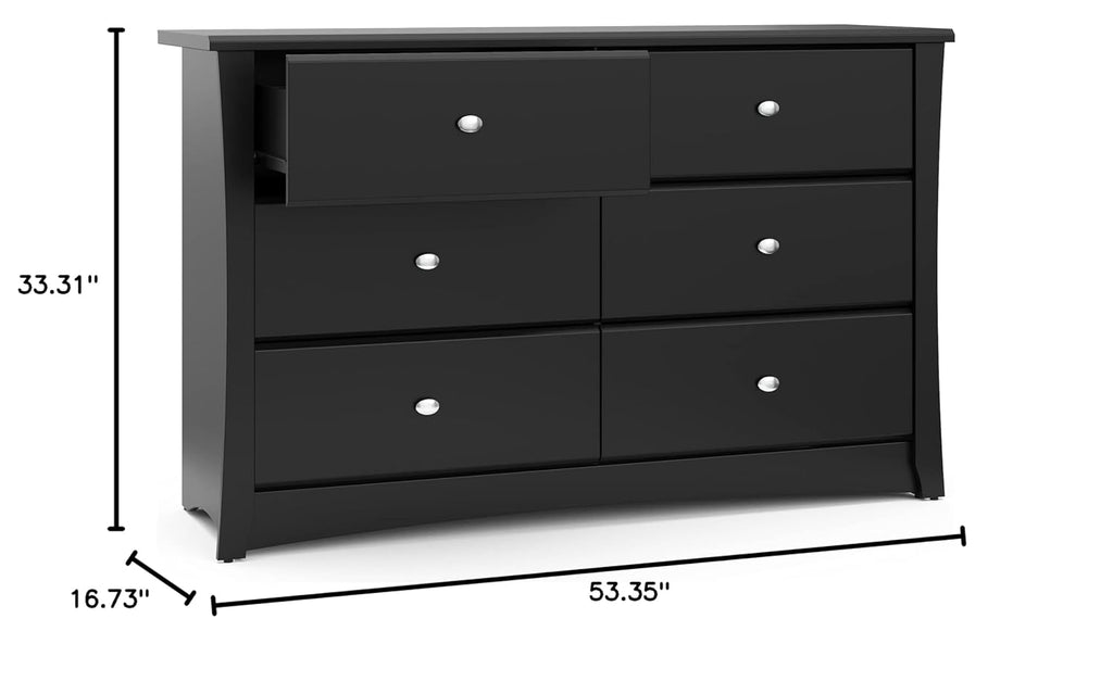 Storkcraft Crescent 6 Drawer Double Dresser (Pebble Gray) – GREENGUARD Gold Certified, For Nursery, Dresser, Kids Nursery Organizer, Chest of Drawers