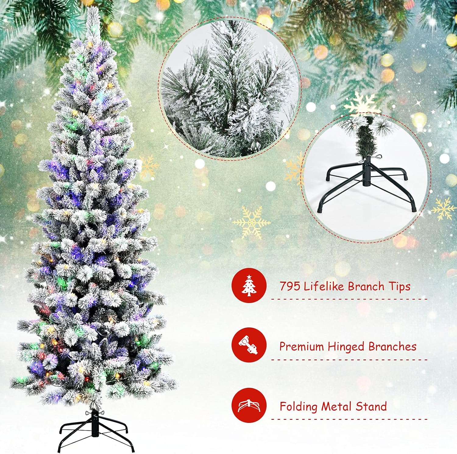Goplus 7ft Artificial White Christmas Tree Xmas Pine Tree with Solid Metal Legs Perfect for Indoor and Outdoor Holiday Decoration