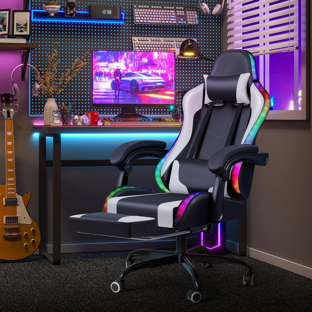 Homall Gaming Chair, Video Game Chair with Footrest and Massage Lumbar Support, Ergonomic Computer Chair Height Adjustable with Swivel Seat and Headrest (Grey)