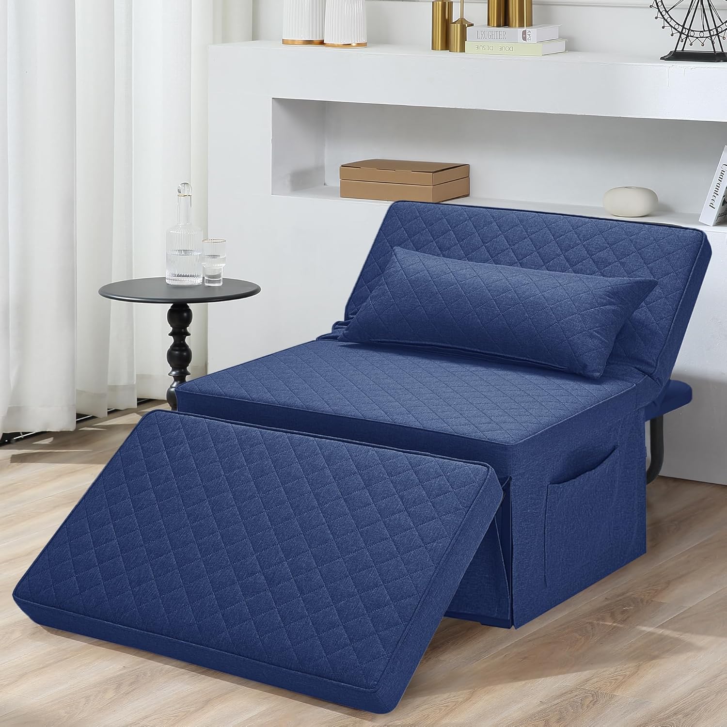 Sofa Bed, 4 in 1 Multi-Function Folding Ottoman Breathable Linen Couch Bed with Adjustable Backrest Modern Convertible Chair for Living Room Apartment Office