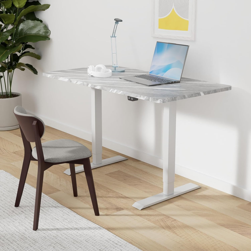FLEXISPOT EN1 One-Piece Standing Desk 55 x 28 Inch Electric Adjustable Height Desk for Home Office and Computer Workstation (White Frame + 55" Maple Top, 2 Packages)