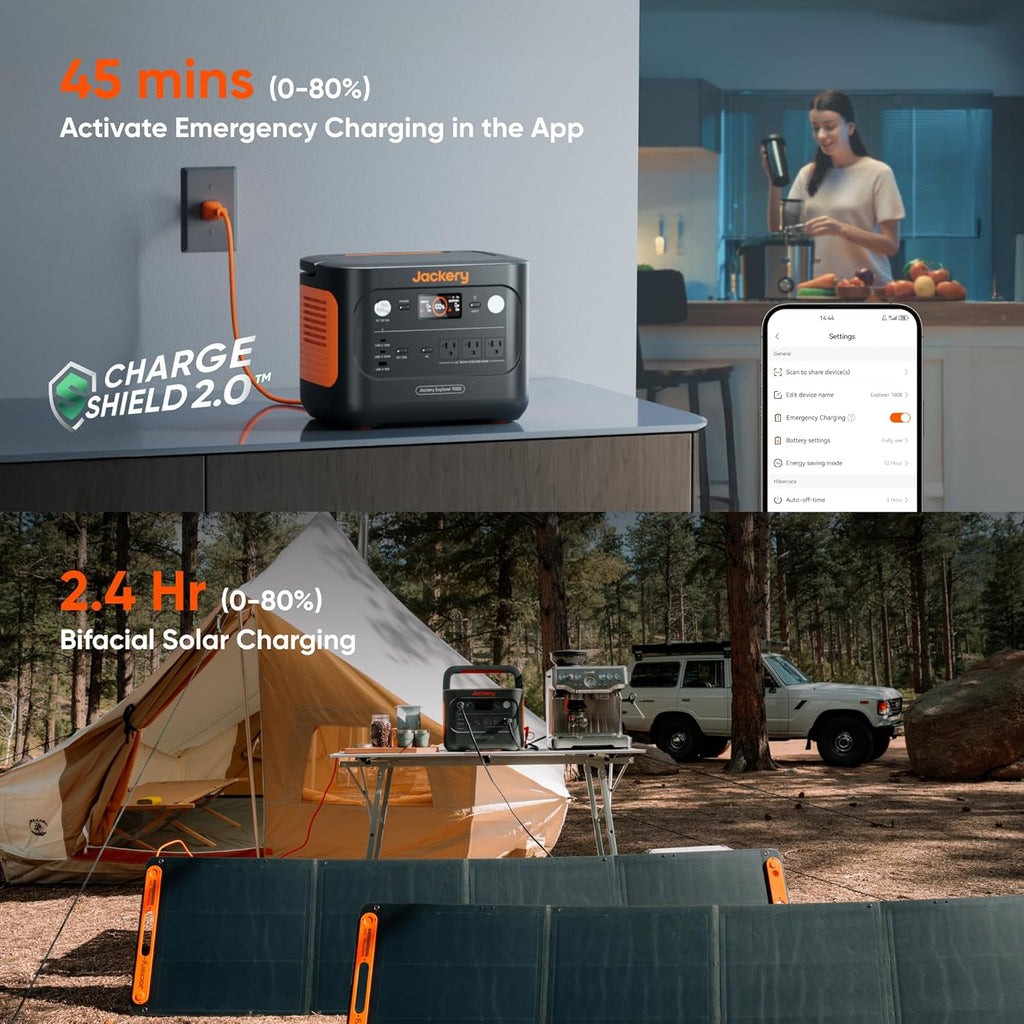 Jackery Solar Generator 1000 v2 with 200W Solar Panel(2024 New),1070Wh Portable Power Station LiFePO4 Battery,1500W AC/100W USB-C Output, 1Hr Fast Charge for Outdoor,Off-Grid Living,RV,Emergency