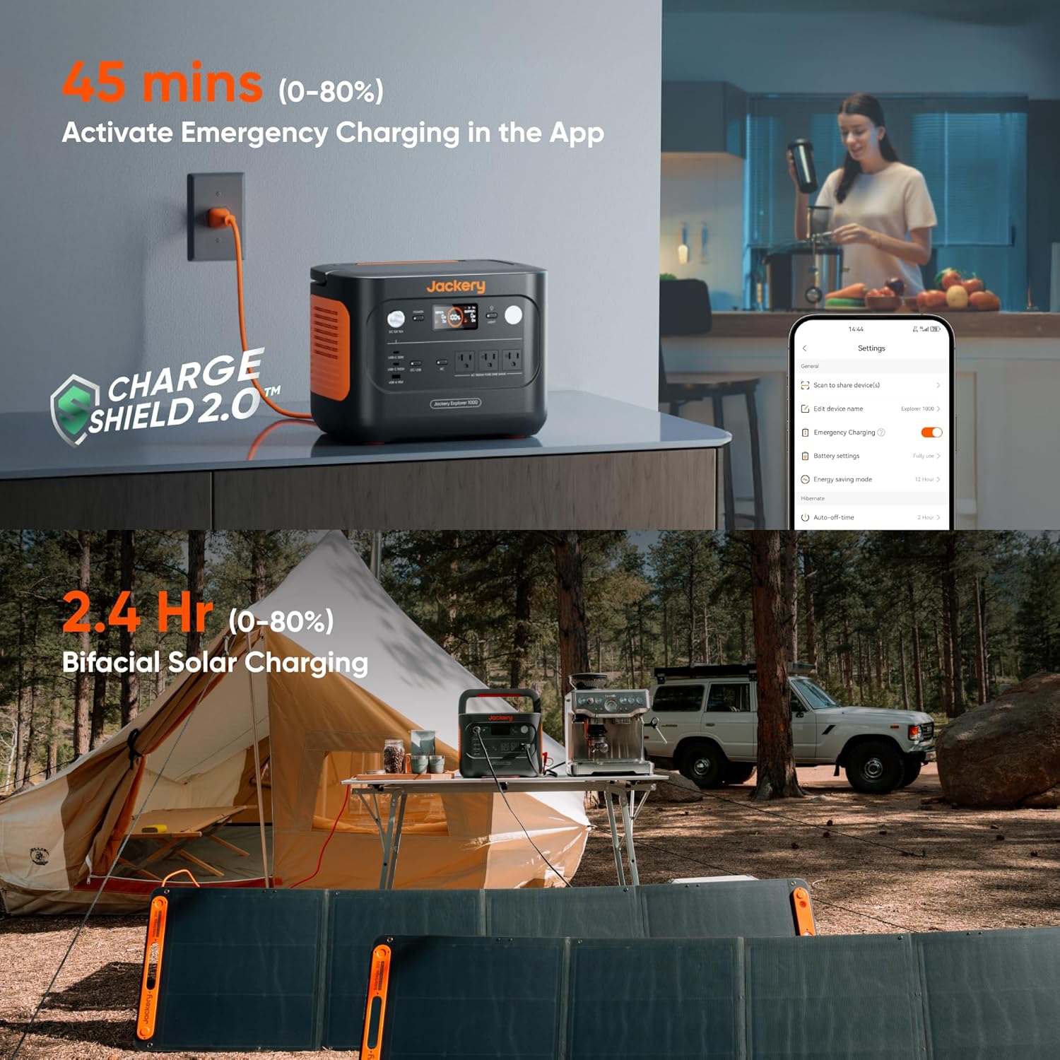 Jackery Solar Generator 1000 v2 with 200W Solar Panel(2024 New),1070Wh Portable Power Station LiFePO4 Battery,1500W AC/100W USB-C Output, 1Hr Fast Charge for Outdoor,Off-Grid Living,RV,Emergency