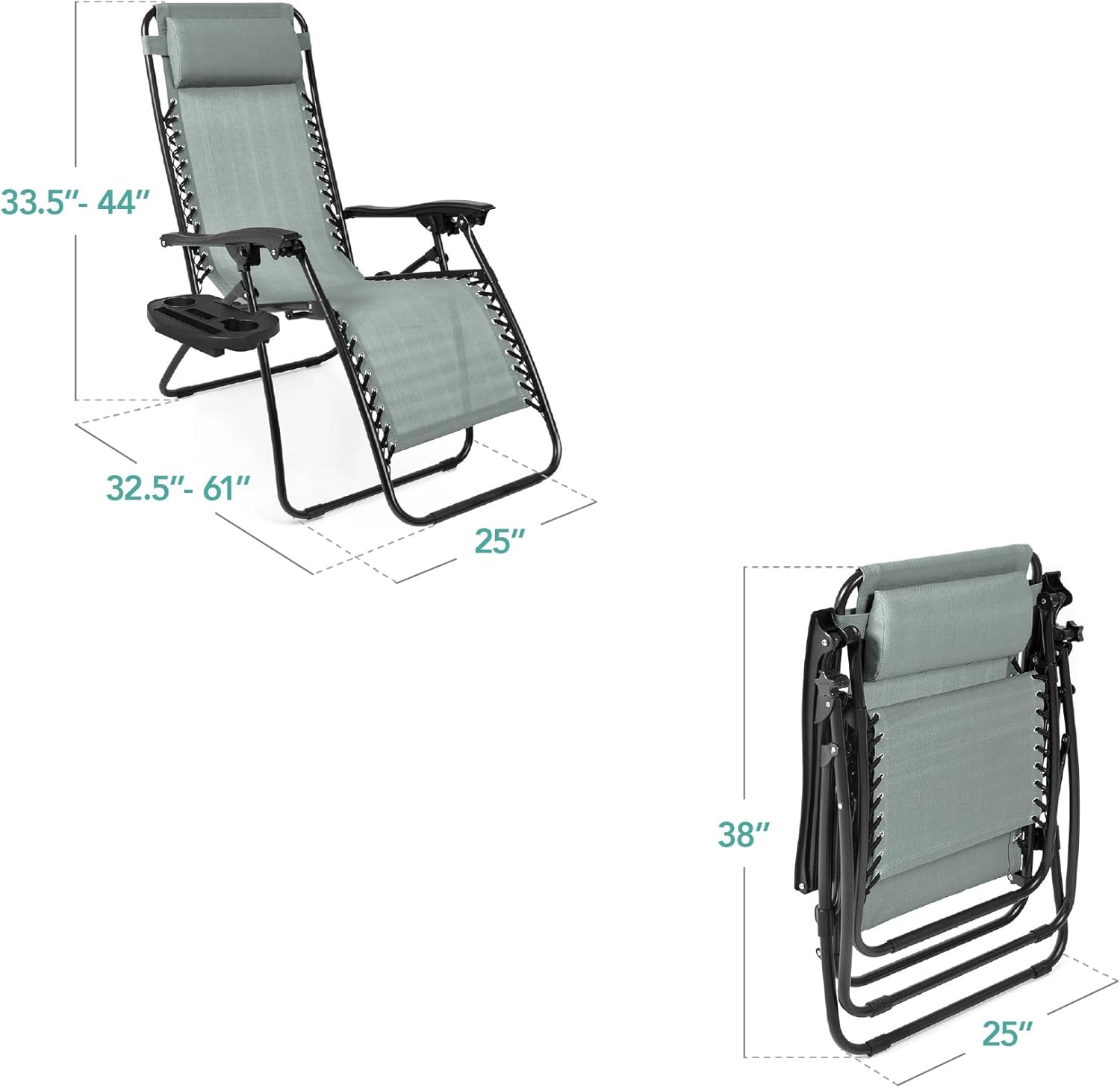 Best Choice Products Set of 2 Adjustable Steel Mesh Zero Gravity Lounge Chair Recliners w/Pillows and Cup Holder Trays - Beige