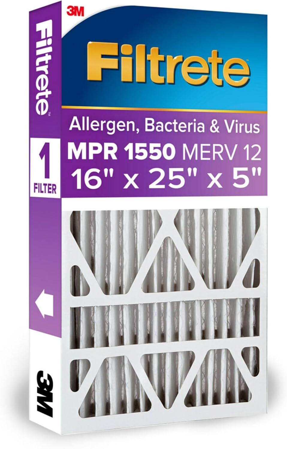Filtrete 20x25x4 AC Furnace Air Filter, MPR 1550, MERV 12, Fits Lennox & Honeywell, Allergen, Bacteria & Virus, , Electrostatic Air Cleaning Filter, 4-Pack (actual size 19.88 x 24.63 x 4.31)