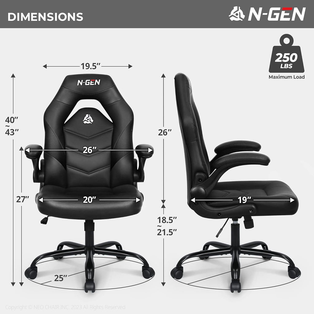 N-GEN Video Gaming Computer Chair Ergonomic Office Chair Desk Chair with Lumbar Support Flip Up Arms Adjustable Height Swivel PU Leather Executive with Wheels for Adults Women Men (Pink)