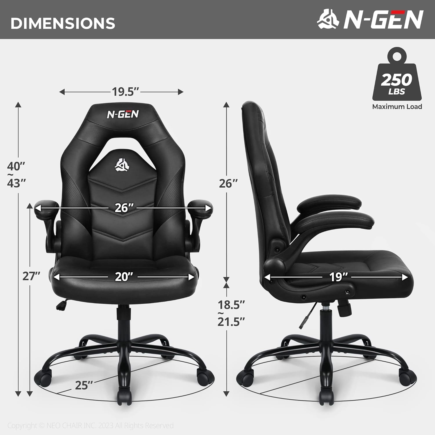 N-GEN Video Gaming Computer Chair Ergonomic Office Chair Desk Chair with Lumbar Support Flip Up Arms Adjustable Height Swivel PU Leather Executive with Wheels for Adults Women Men (Pink)