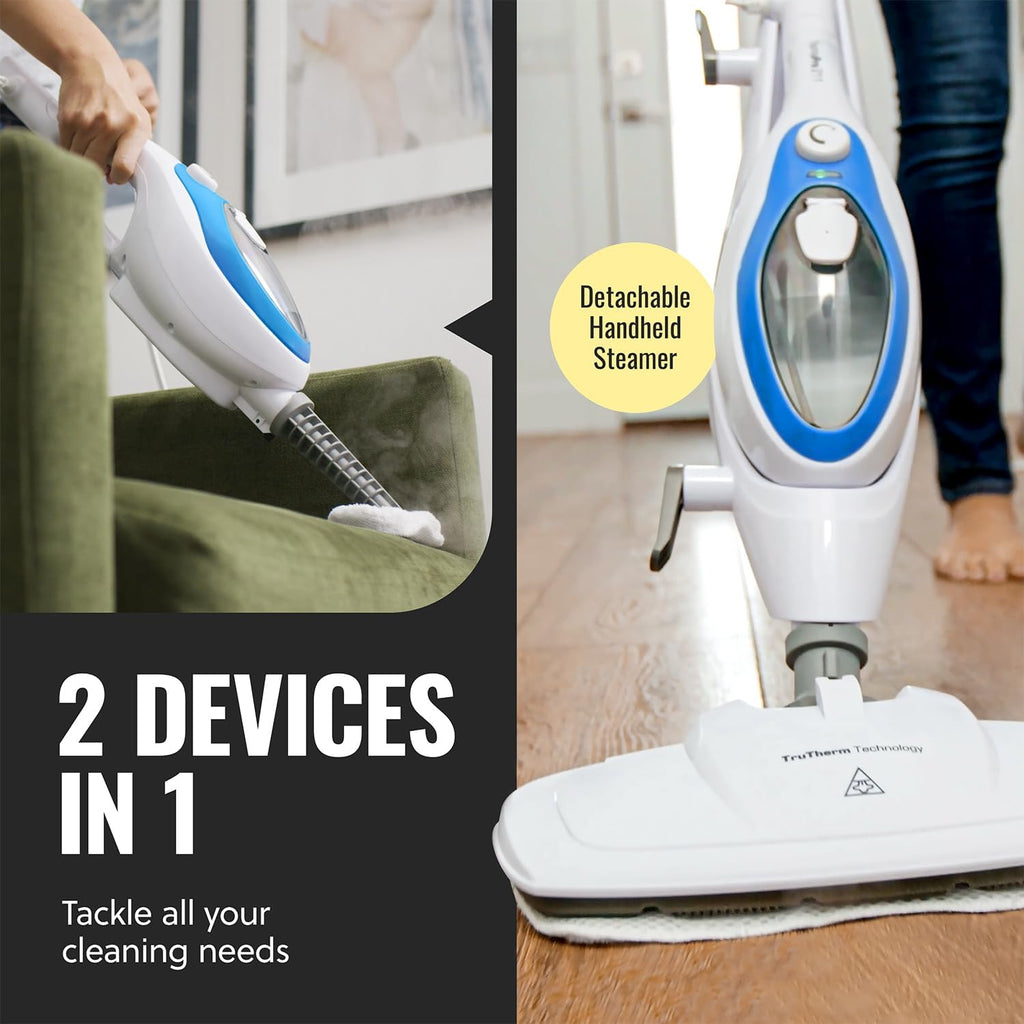 PurSteam ScrubMaster Steam Mop with Dual Scrubbing Head, LED Headlights, Adjustable Steam Control, Anti-Slip Swivel Head, Cable Holder & Upright Lock