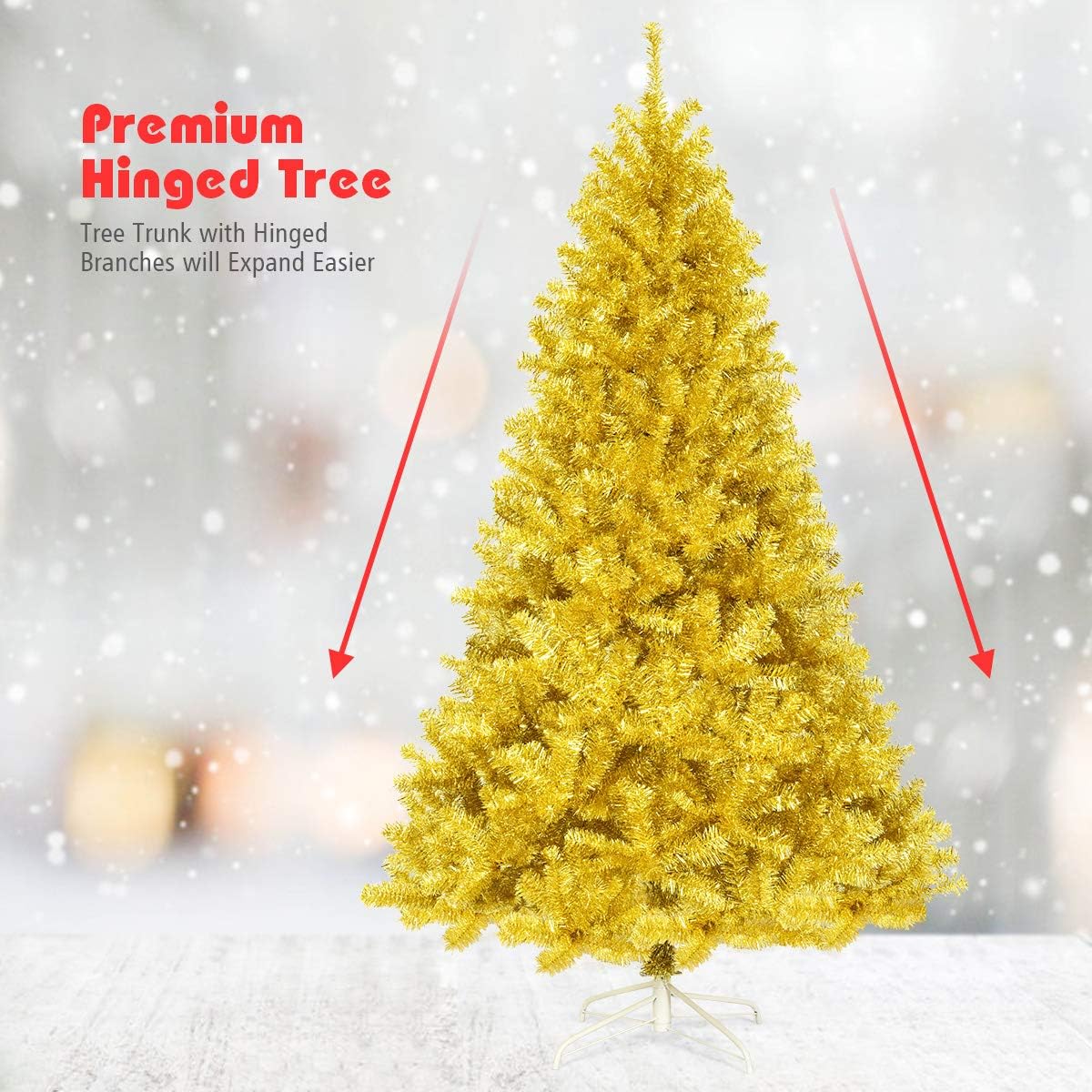 Goplus 7ft Artificial White Christmas Tree Xmas Pine Tree with Solid Metal Legs Perfect for Indoor and Outdoor Holiday Decoration