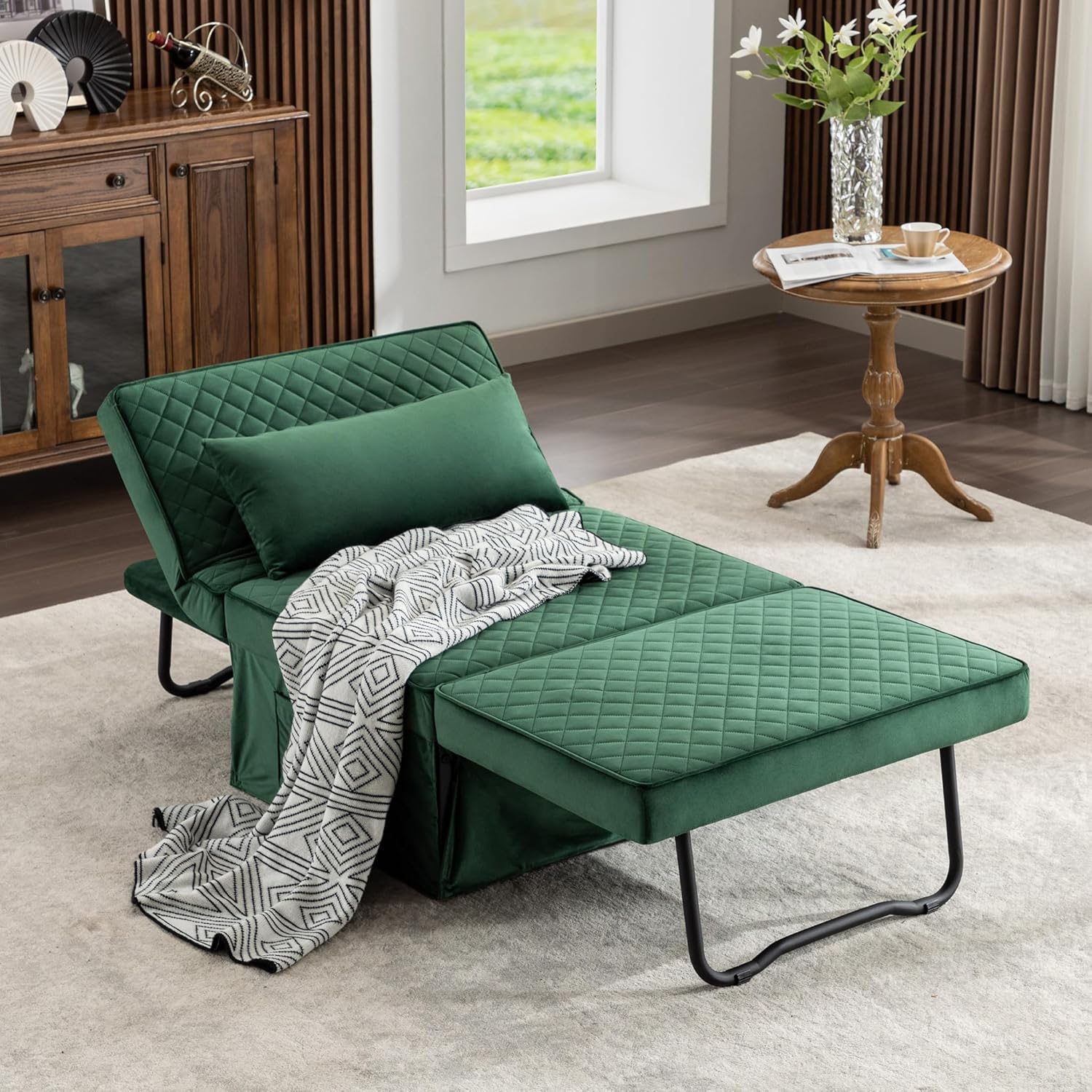 Sofa Bed, 4 in 1 Multi-Function Folding Ottoman Breathable Linen Couch Bed with Adjustable Backrest Modern Convertible Chair for Living Room Apartment Office