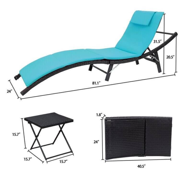 Outdoor Wicker Chaise Lounge - Set of 2 with Table