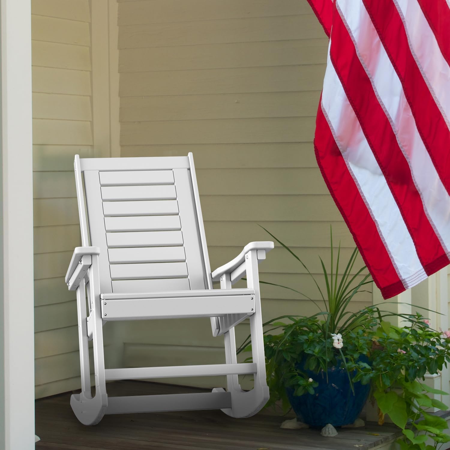 GREENVINES Outdoor Rocking Chairs | Set of 2 | Porch Rocker | HDPE Plastic | Black | Oversized Rockers | High Back | Big & Tall | Ladder Back | for Patio Outside Backyard Balcony Garden