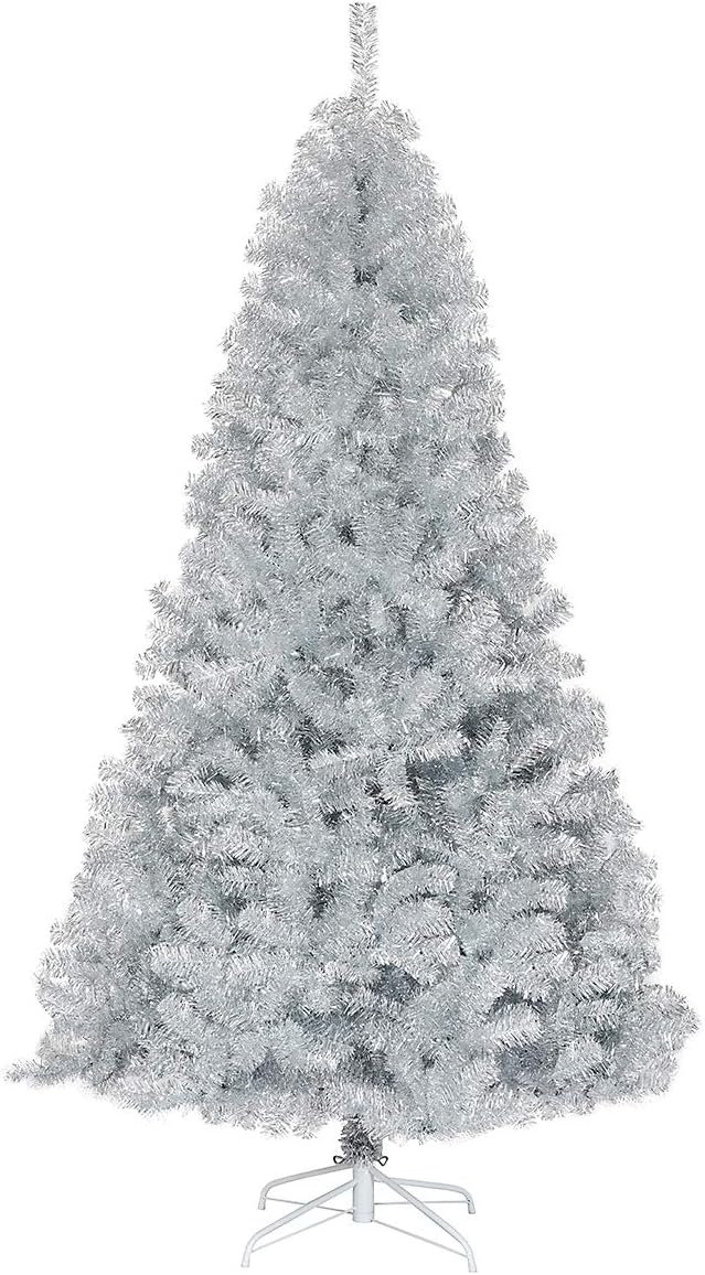Goplus 7ft Artificial White Christmas Tree Xmas Pine Tree with Solid Metal Legs Perfect for Indoor and Outdoor Holiday Decoration