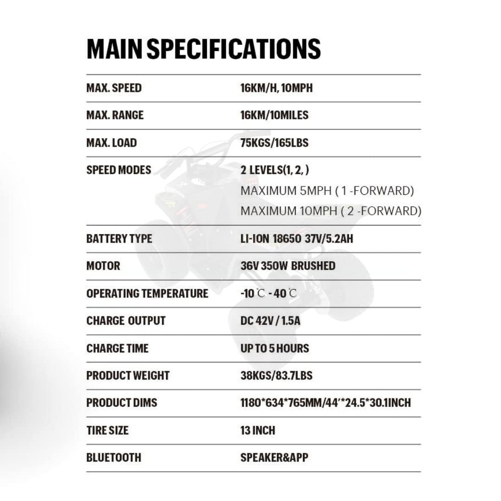 Hyper Quad Electric ATV Dirt Bike for Ages 12+ | Top Speed 16 Km/h or 10 Miles/h | 36V 350W Motor Electric 4-Wheeler | Speaker, LED Lights, App | 3-Speed Modes + Reverse Mode | Ride on ATV (White)