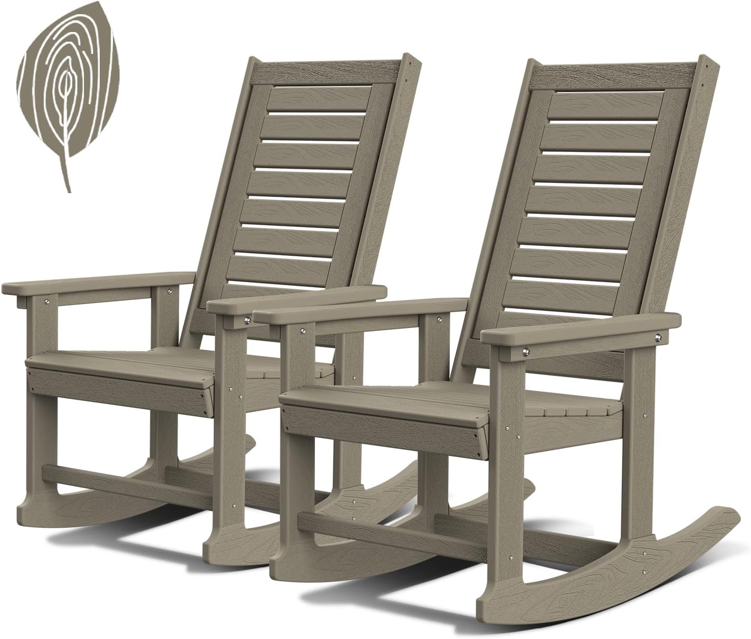 GREENVINES Outdoor Rocking Chairs | Set of 2 | Porch Rocker | HDPE Plastic | Black | Oversized Rockers | High Back | Big & Tall | Ladder Back | for Patio Outside Backyard Balcony Garden