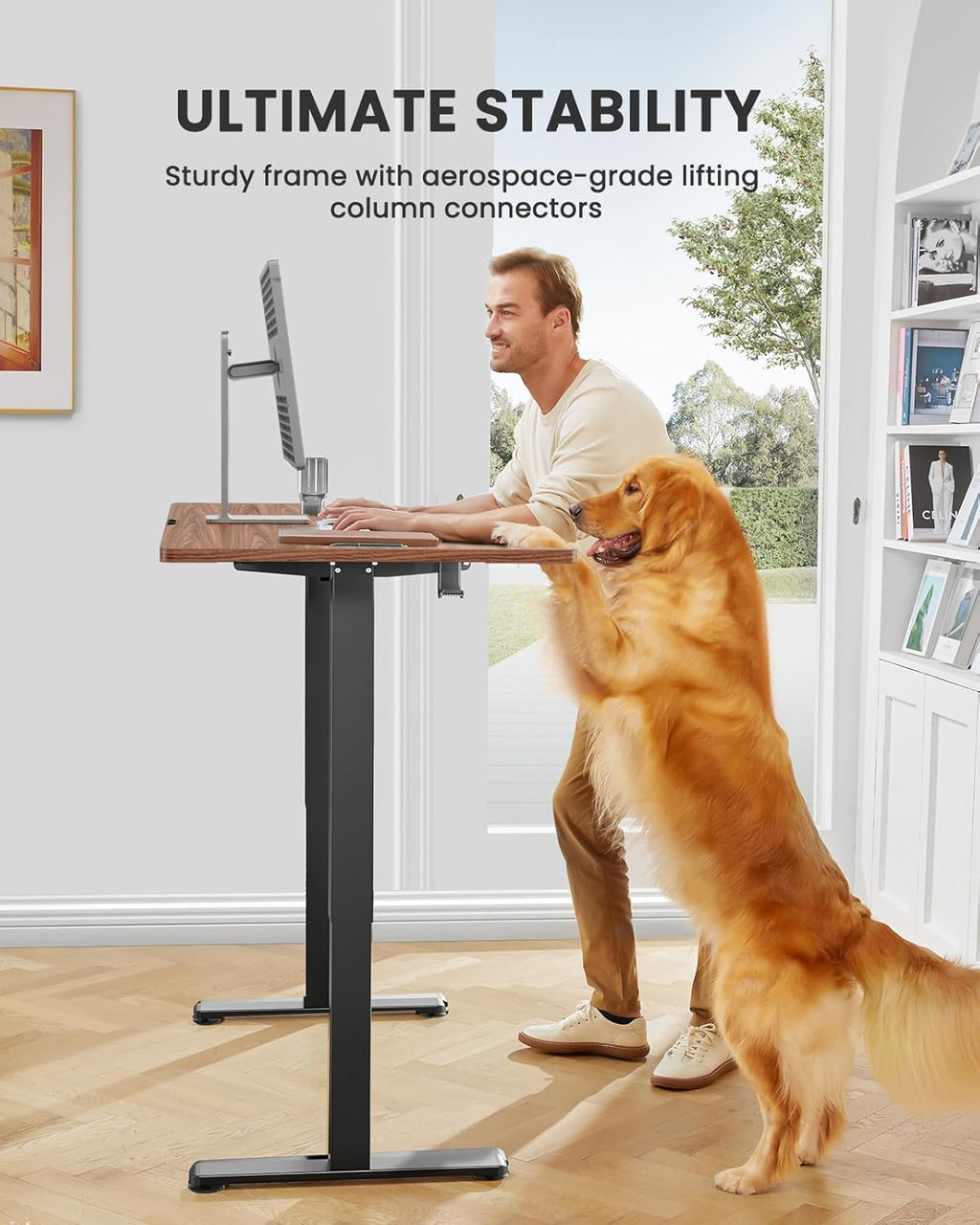 ErGear Height Adjustable Electric Standing Desk, 40 x 24 Inches Sit Stand up Desk, Memory Computer Home Office Desk (Light Vintage Brown)